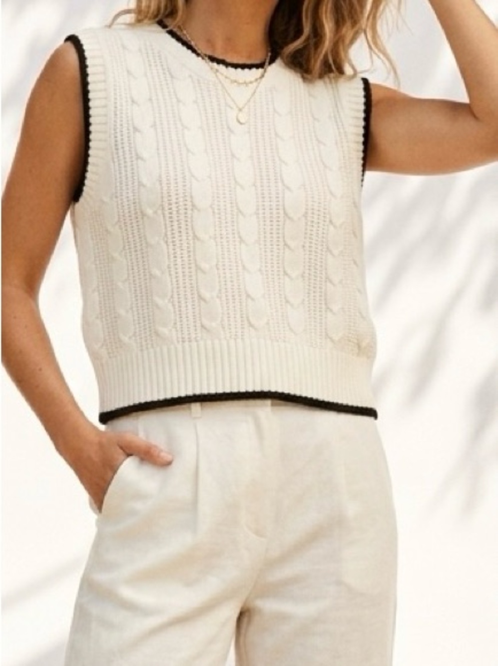 Major Label Group Cable Knit Sweater Vest White Preppy Coastal Grandmillennial M